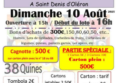 LOTO DU FOYER RURAL SAINT DENIS D’OLERON   DIMANCHE   10   AOUT