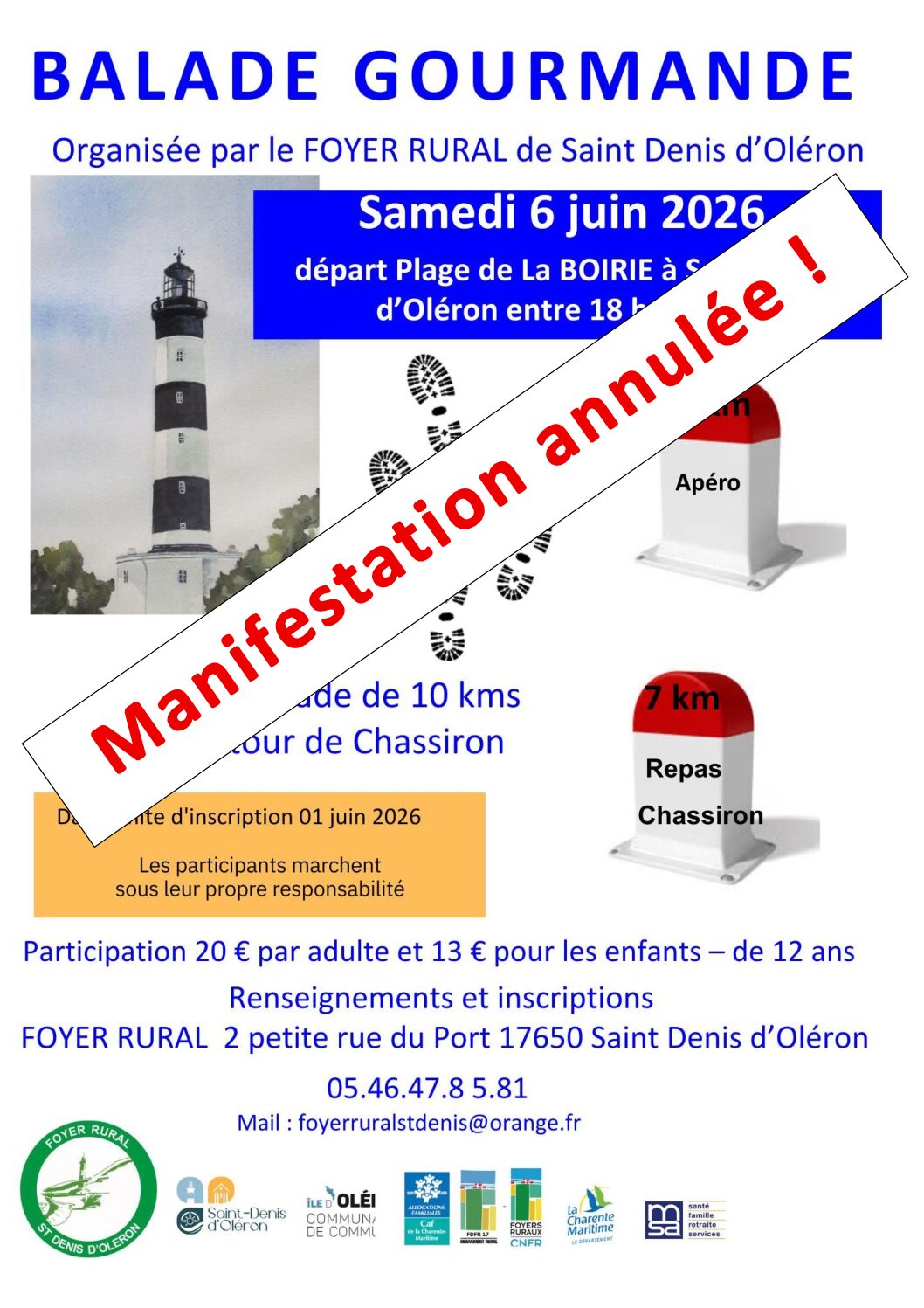 ANNULATION DE LA BALADE GOURMANDE CHASSIRON DU 6 JUIN 2026