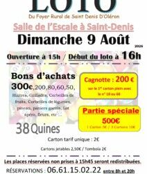 LOTO du Foyer Rural de St-Denis d’Oléron – Dimanche 9 août 2026 à partir de 15h